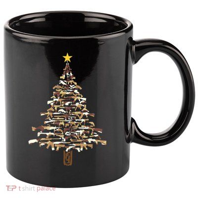 Guns Christmas Tree Camo Print Xmas Gift For Gun Lover TShirt 11oz C Handle Ceramic Mug