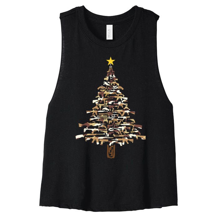 Guns Christmas Tree Camo Print Xmas Gift For Gun Lover TShirt Women's Racerback Cropped Tank