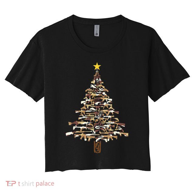 Guns Christmas Tree Camo Print Xmas Gift For Gun Lover TShirt Crop Top