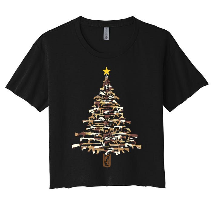 Guns Christmas Tree Camo Print Xmas Gift For Gun Lover TShirt Women's Crop Top Tee