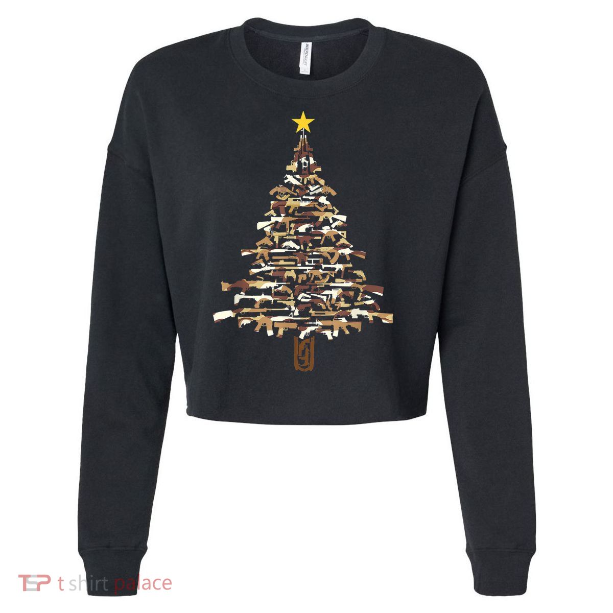 Guns Christmas Tree Camo Print Xmas Gift For Gun Lover TShirt Cropped Pullover Crew