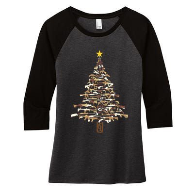 Guns Christmas Tree Camo Print Xmas Gift For Gun Lover TShirt Women's Tri-Blend 3/4-Sleeve Raglan Shirt