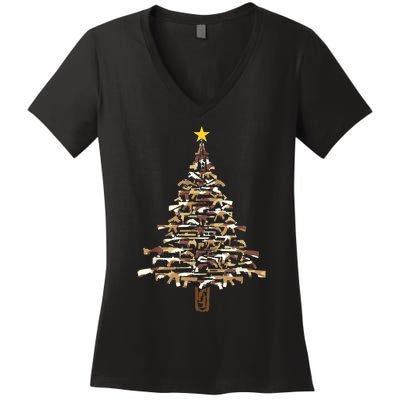 Guns Christmas Tree Camo Print Xmas Gift For Gun Lover TShirt Women's V-Neck T-Shirt