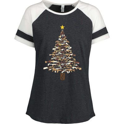 Guns Christmas Tree Camo Print Xmas Gift For Gun Lover TShirt Enza Ladies Jersey Colorblock Tee