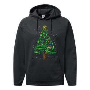 Gun Christmas Tree Funny Veteran Xmas 2024 Gifts Gun Lover Performance Fleece Hoodie