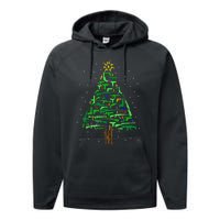 Gun Christmas Tree Funny Veteran Xmas 2024 Gifts Gun Lover Performance Fleece Hoodie