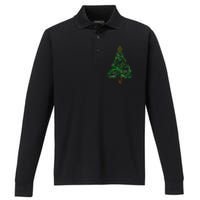 Gun Christmas Tree Funny Veteran Xmas 2024 Gifts Gun Lover Performance Long Sleeve Polo