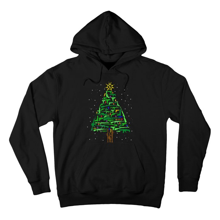 Gun Christmas Tree Funny Veteran Xmas 2024 Gifts Gun Lover Hoodie