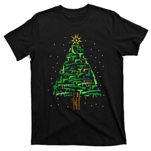 Gun Christmas Tree Funny Veteran Xmas 2024 Gifts Gun Lover T-Shirt