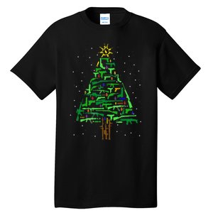 Gun Christmas Tree Funny Veteran Xmas 2024 Gifts Gun Lover Tall T-Shirt