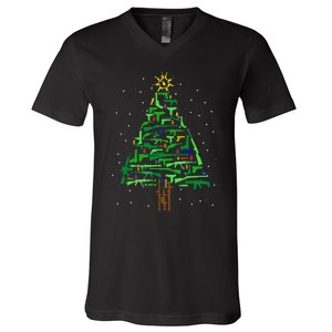 Gun Christmas Tree Funny Veteran Xmas 2024 Gifts Gun Lover V-Neck T-Shirt