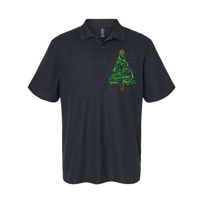 Gun Christmas Tree Funny Veteran Xmas 2024 Gifts Gun Lover Softstyle Adult Sport Polo