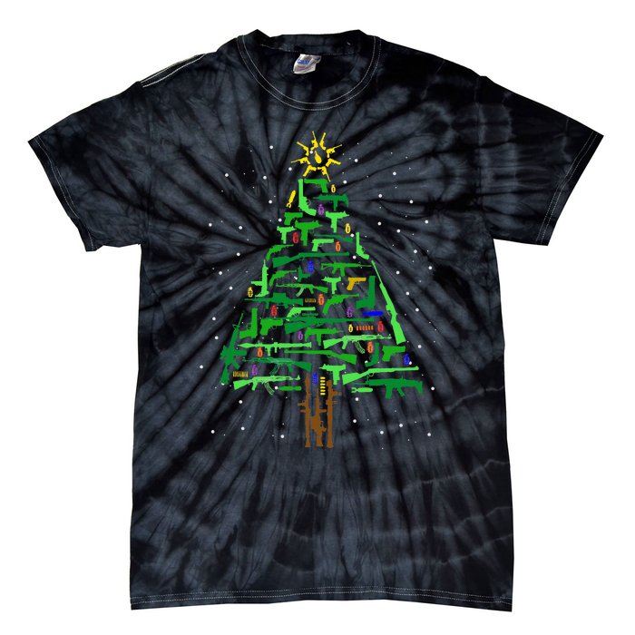 Gun Christmas Tree Funny Veteran Xmas 2024 Gifts Gun Lover Tie-Dye T-Shirt