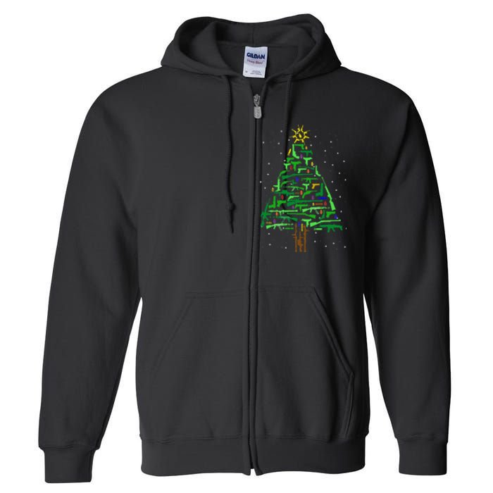 Gun Christmas Tree Funny Veteran Xmas 2024 Gifts Gun Lover Full Zip Hoodie