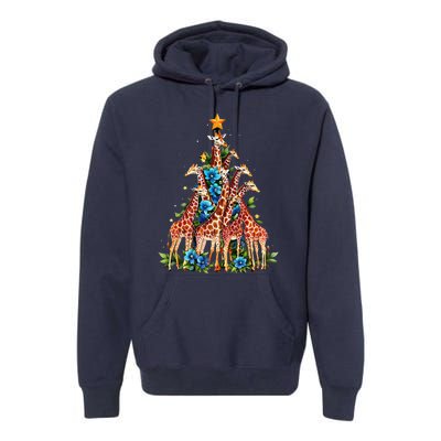 Giraffe Christmas Tree Cute Giraffe Lovers Xmas Holiday Premium Hoodie