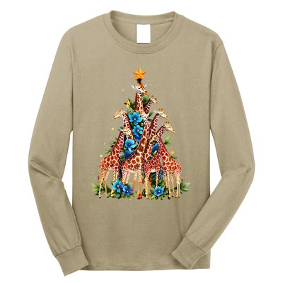 Giraffe Christmas Tree Cute Giraffe Lovers Xmas Holiday Long Sleeve Shirt