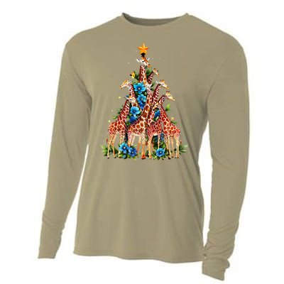 Giraffe Christmas Tree Cute Giraffe Lovers Xmas Holiday Cooling Performance Long Sleeve Crew