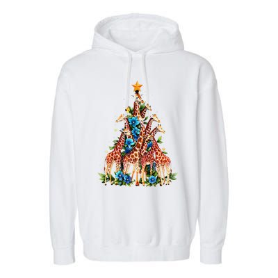 Giraffe Christmas Tree Cute Giraffe Lovers Xmas Holiday Garment-Dyed Fleece Hoodie