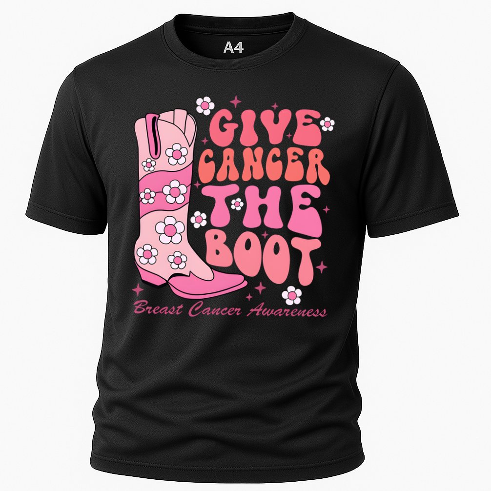 Give Cancer The Boot Breast Cancer Awareness Cowgirl Western Cooling Performance Crew T-Shirt