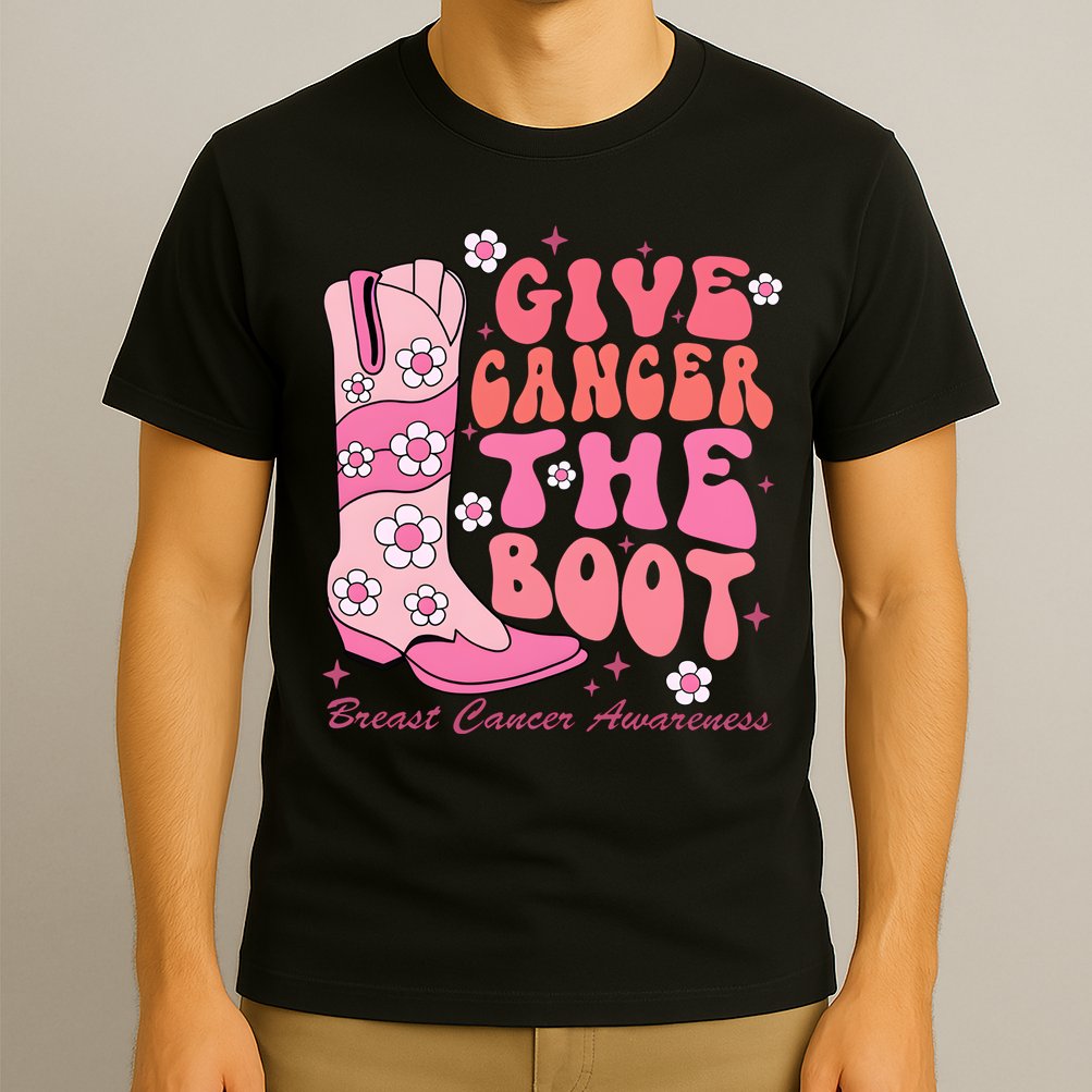 Give Cancer The Boot Breast Cancer Awareness Cowgirl Western T-Shirt