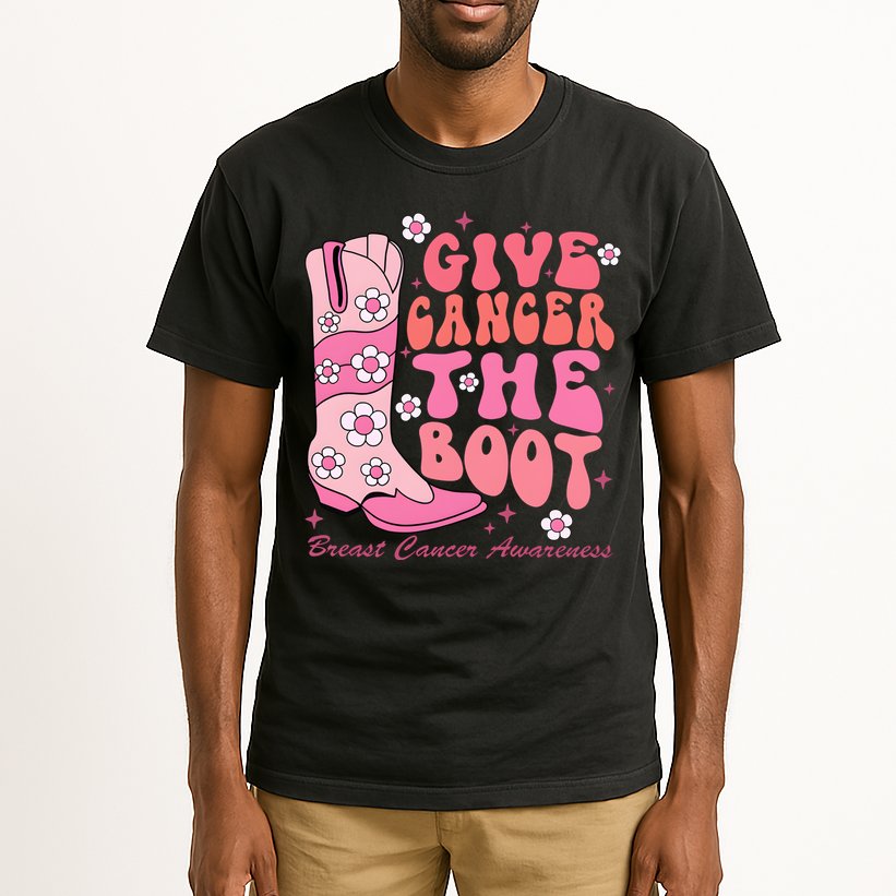 Give Cancer The Boot Breast Cancer Awareness Cowgirl Western Tall T-Shirt