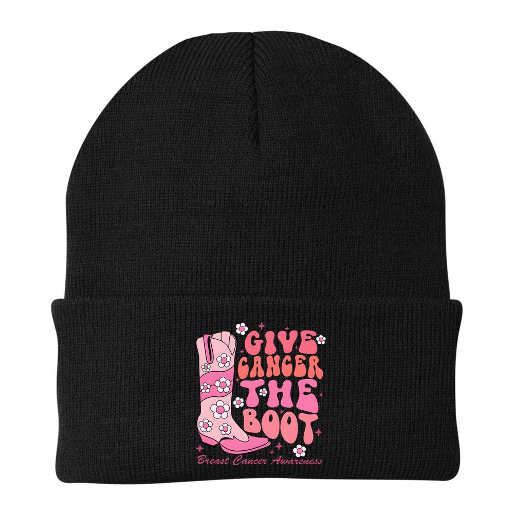 Give Cancer The Boot Breast Cancer Awareness Cowgirl Western Beanie