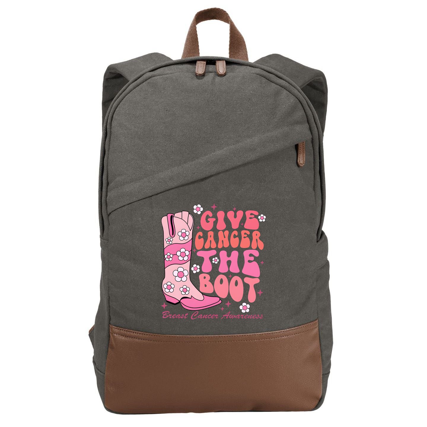 Give Cancer The Boot Breast Cancer Awareness Cowgirl Western Cotton Canvas Backpack