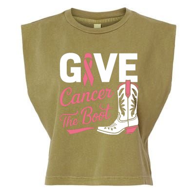 Give Cancer The Boot Cowgirl Breast Cancer Ribbon Garment-Dyed Women's Muscle Tee