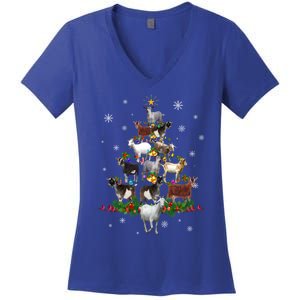 Goat Christmas Tree Lights Sweater Santa Goat Christmas Gift Women's V-Neck T-Shirt