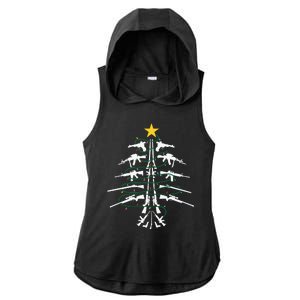 Guns Christmas Tree Xmas Veteran Ladies PosiCharge Tri-Blend Wicking Draft Hoodie Tank