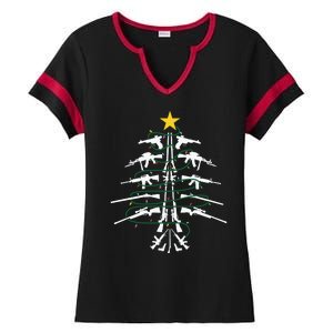 Guns Christmas Tree Xmas Veteran Ladies Halftime Notch Neck Tee