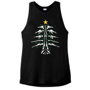 Guns Christmas Tree Xmas Veteran Ladies PosiCharge Tri-Blend Wicking Tank