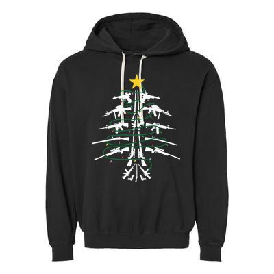 Guns Christmas Tree Xmas Veteran Garment-Dyed Fleece Hoodie