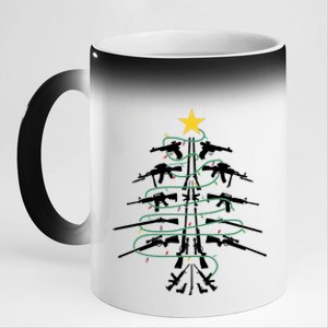 Guns Christmas Tree Xmas Veteran 11oz Black Color Changing Mug