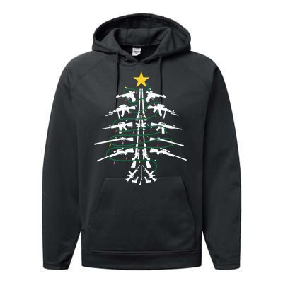 Guns Christmas Tree Xmas Veteran Performance Fleece Hoodie