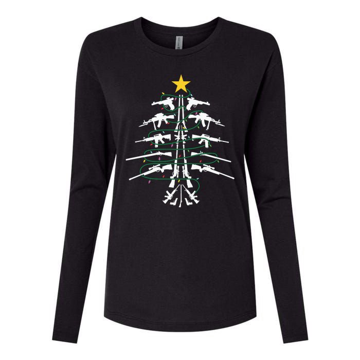 Guns Christmas Tree Xmas Veteran Womens Cotton Relaxed Long Sleeve T-Shirt