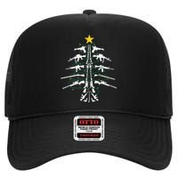 Guns Christmas Tree Xmas Veteran High Crown Mesh Back Trucker Hat