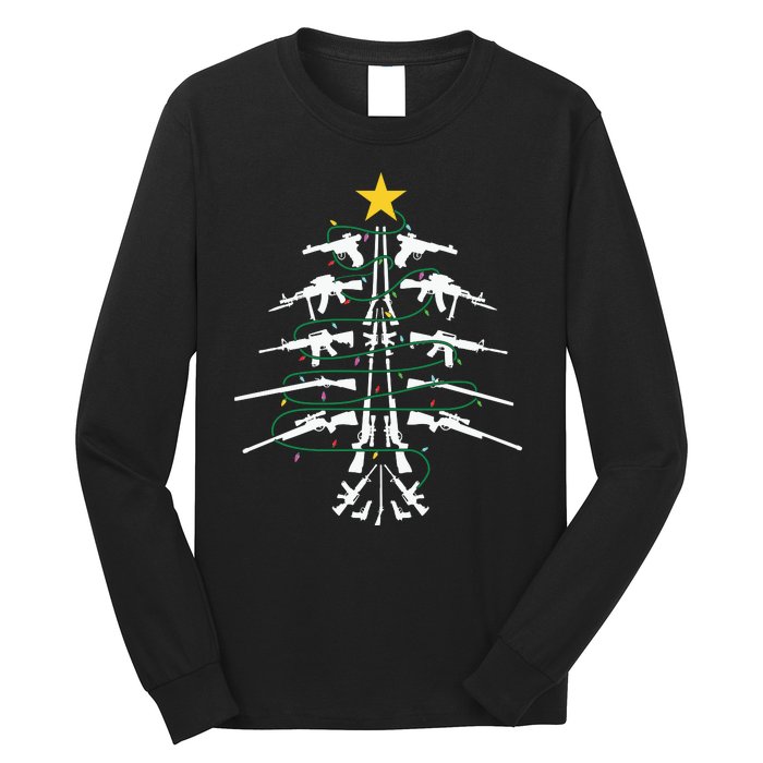 Guns Christmas Tree Xmas Veteran Long Sleeve Shirt