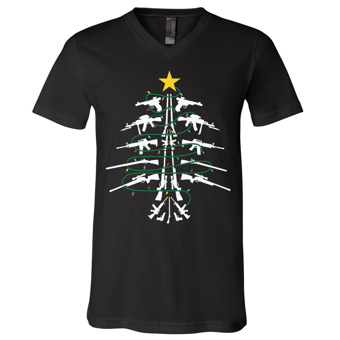 Guns Christmas Tree Xmas Veteran V-Neck T-Shirt