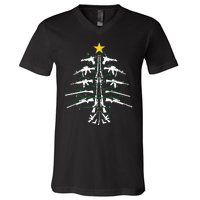 Guns Christmas Tree Xmas Veteran V-Neck T-Shirt