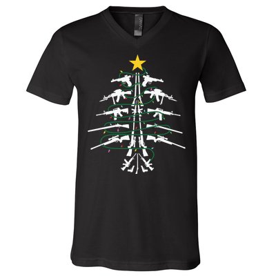 Guns Christmas Tree Xmas Veteran V-Neck T-Shirt