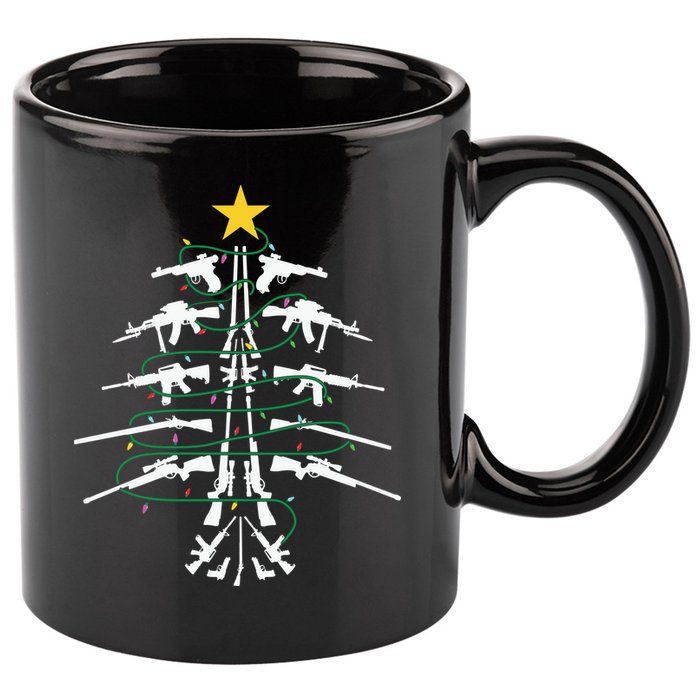Guns Christmas Tree Xmas Veteran 11oz C Handle Ceramic Mug