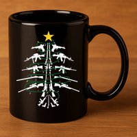 Guns Christmas Tree Xmas Veteran 11oz C Handle Ceramic Mug