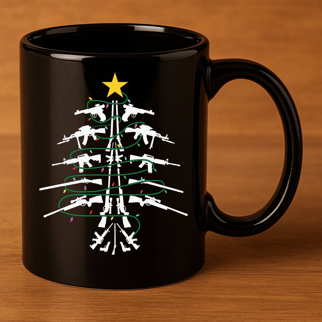 Guns Christmas Tree Xmas Veteran 11oz C Handle Ceramic Mug
