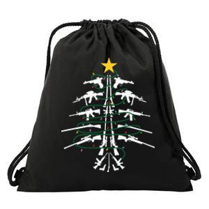 Guns Christmas Tree Xmas Veteran Drawstring Bag