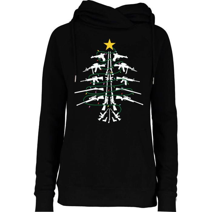 Guns Christmas Tree Xmas Veteran Womens Funnel Neck Pullover Hood