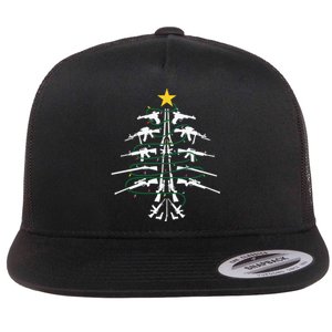 Guns Christmas Tree Xmas Veteran Flat Bill Trucker Hat