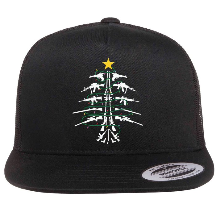 Guns Christmas Tree Xmas Veteran Flat Bill Trucker Hat