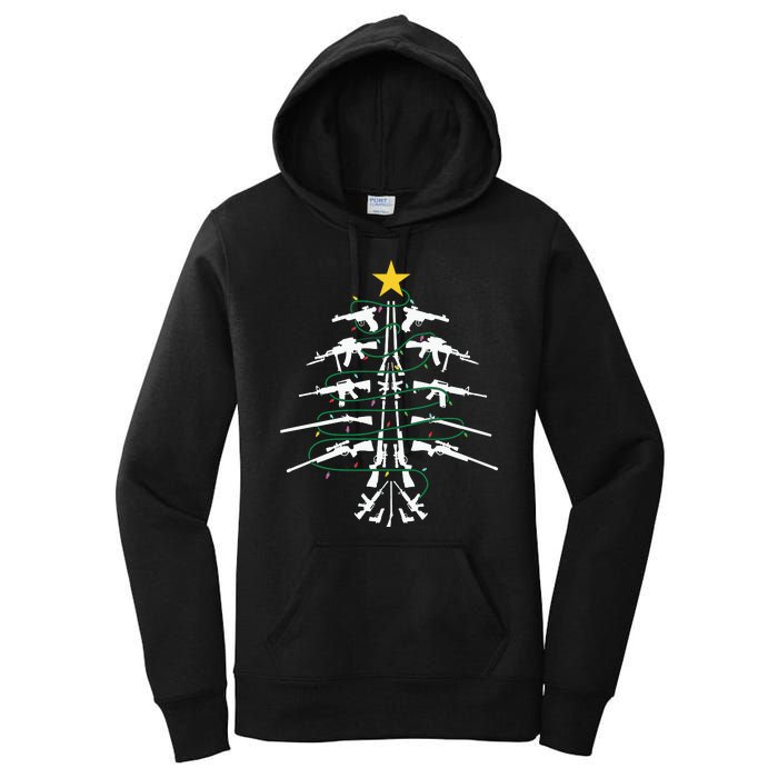 Guns Christmas Tree Xmas Veteran Women's Pullover Hoodie