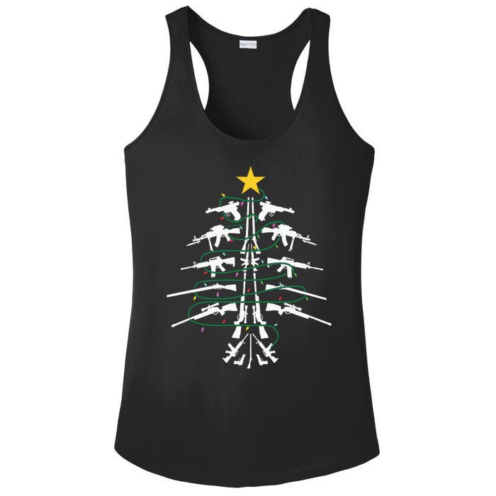 Guns Christmas Tree Xmas Veteran Ladies PosiCharge Competitor Racerback Tank